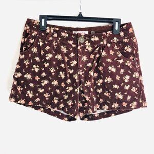 COLZA Shorts L Corduroy Floral Print 90s Vintage Brown Pink Y2K